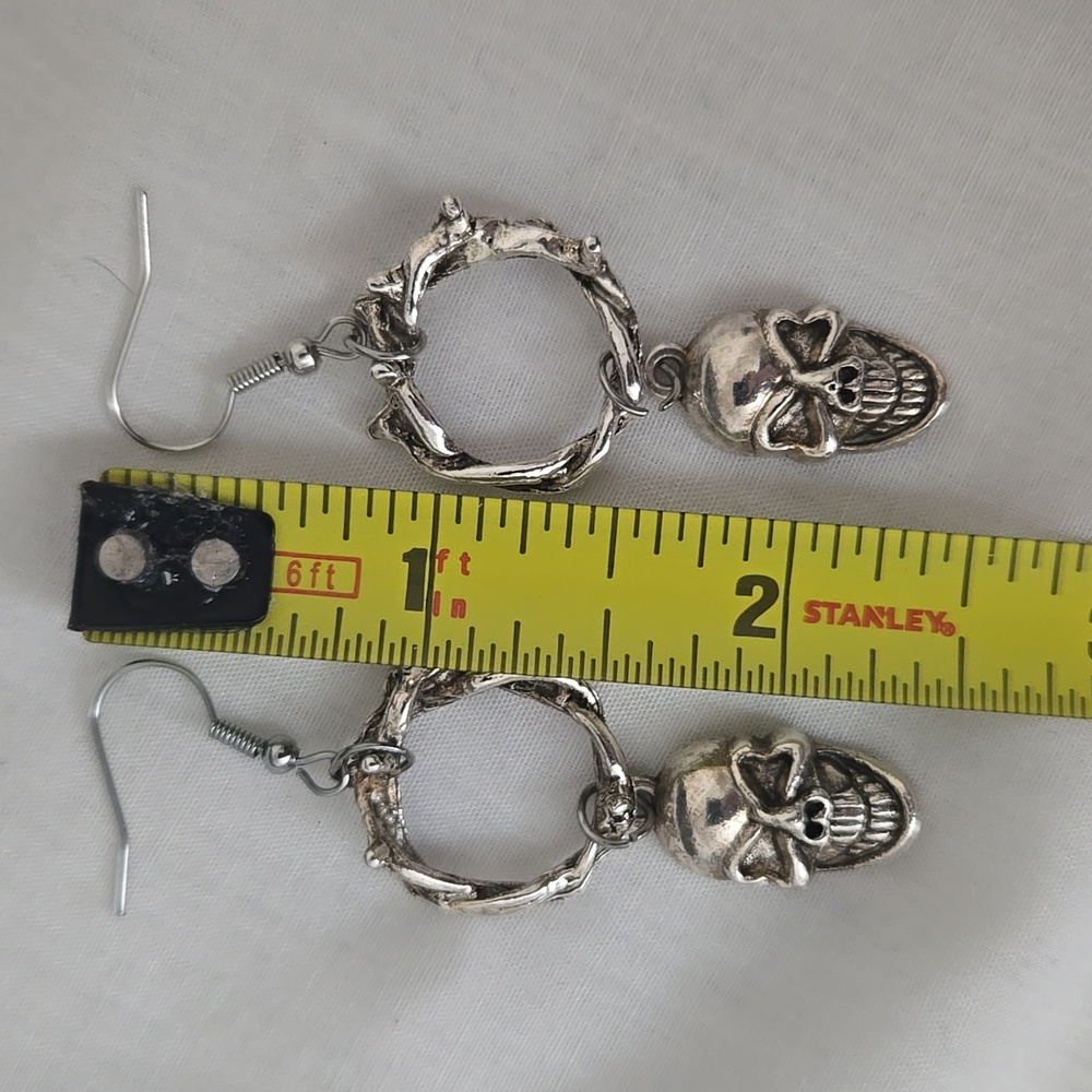 Rare Silver Skull Hoop Earrings Punk Grunge Gothic Hoop Earrings Alternative New